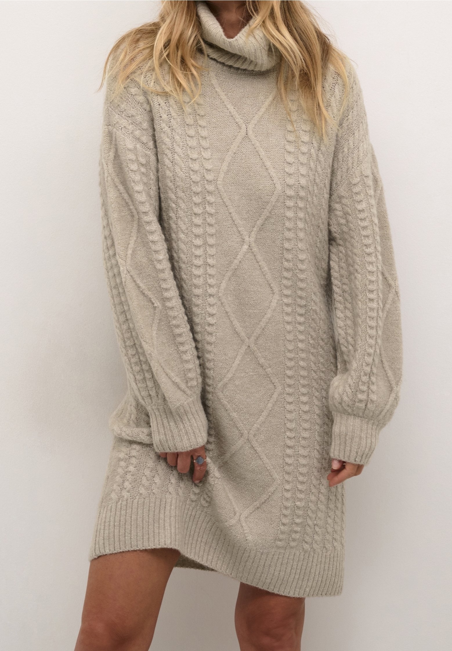 white christmas dresses Threadbare Women's Cream Mid Length Balloon Sleeve Cable Knit Ladies' Jumper  Dress