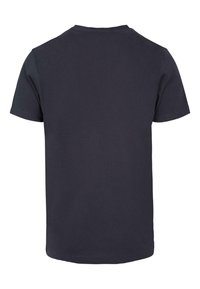 Mørkeblå t-shirt med korte ærmer og rund halsudskæring. Lavet af bomuld, har en ensfarvet overflade uden mønstre eller accenter.