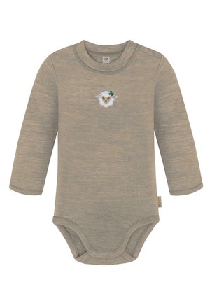 UNISEX MERINO WINTER LANGARM BODY STRAMPLER MIT KNOPF BODYSUIT EINTEILER 100 % MERINOWOLLE - Body - beige