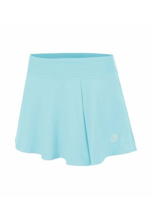 Jupe de sport bleu clair avec une large taille élastique et un pli subtil, avec un petit logo blanc rond près de l'ourlet.
