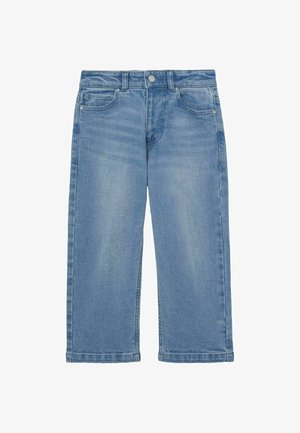 Lichtblauwe denim jeans met rechte pasvorm, knoop- en ritssluiting aan de voorkant en vijfzakkenstijl.