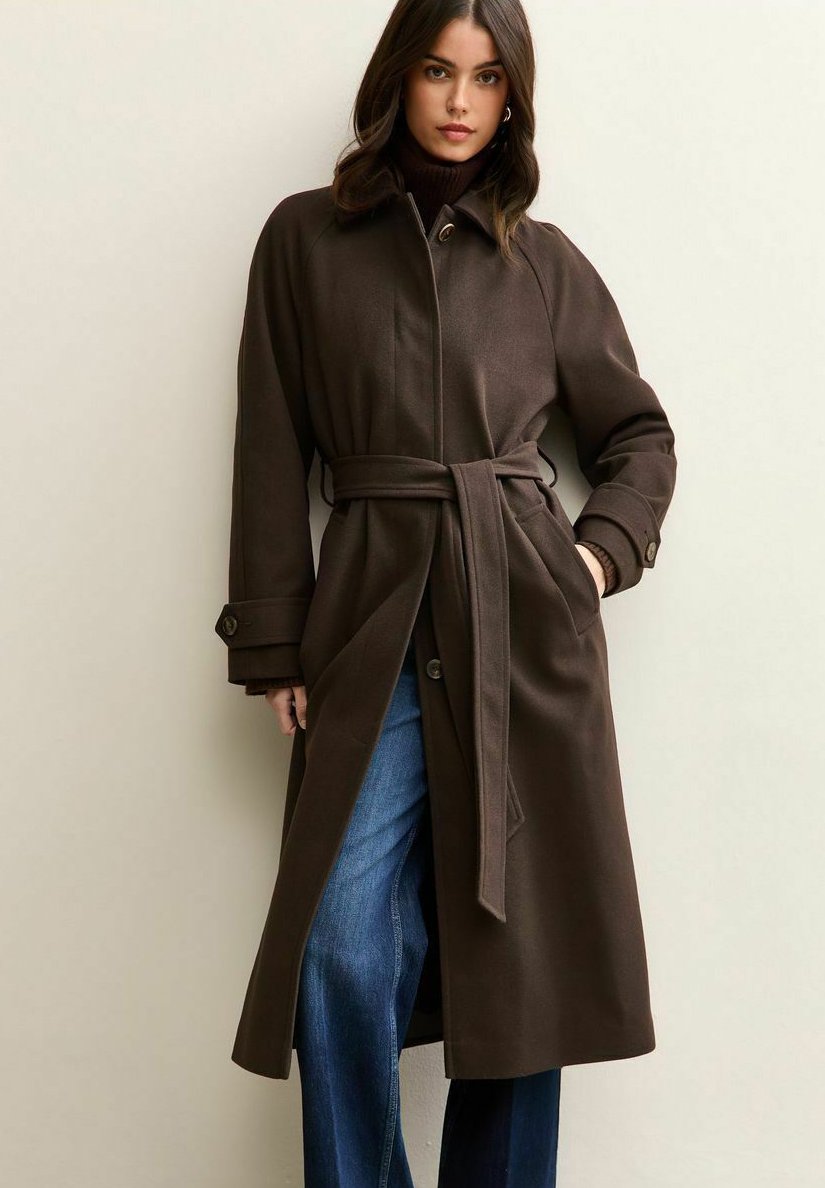 New Look BUTTON UP BELTED - Classic coat - dark brown - Zalando