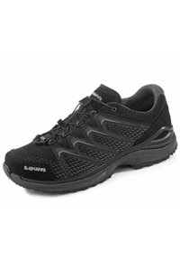 Schwarzer Sportschuh mit einem Obermaterial aus Mesh und strukturierten Details. Verf�ügt über ein schnelles Schnürsystem und eine gepolsterte Sohle für Komfort.