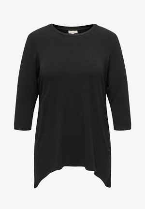 Tunică neagră cu mâneci lungi, realizată dintr-un material moale, având un gât rotund și un design cu tiv curbat. Simplă și versatilă ca aspect.