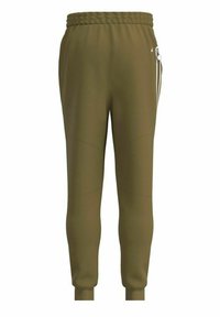 Olivgrüne Sweatpants mit einem gerippten Bund, schmal zulaufenden Knöcheln, einer seitlichen Reißverschlusstasche und dezenten Nahtdetails. Hergestellt aus weichem, elastischem Material.