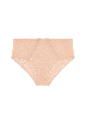 Beige blonde hipster trusser med et blomsterprint, en glat tekstur og et høj talje-design for dækning og komfort.