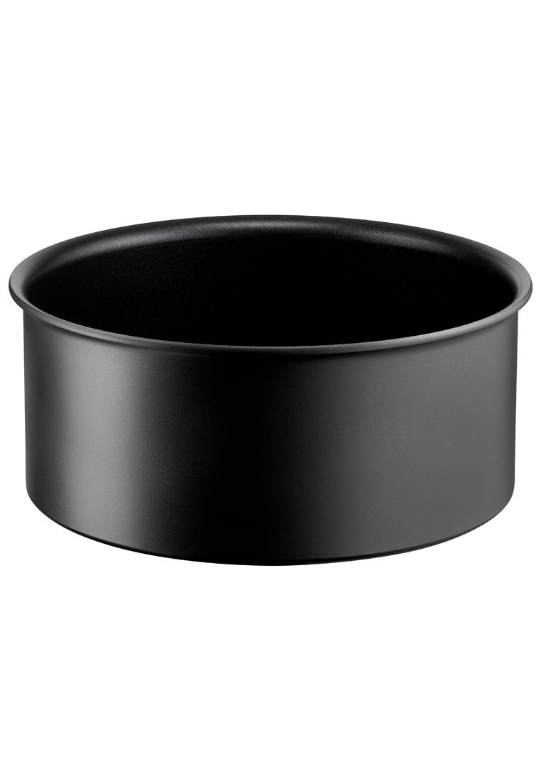 Runder Kuchenform aus schwarzem Metall mit einer glatten, nicht reflektierenden Oberfläche und leicht erhöhten Rändern für eine einfache Handhabung. Durchmesser nicht angegeben.