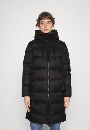 COAT LONG FIXED HOOD WITH DRAWSTRING LONG ZIPPER - Dūnu mētelis - black