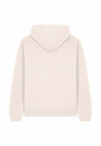 Felpa leggera beige chiaro realizzata in misto cotone, con tasca a marsupio, polsini e orlo a costine, cappuccio con cordino e una texture morbida.