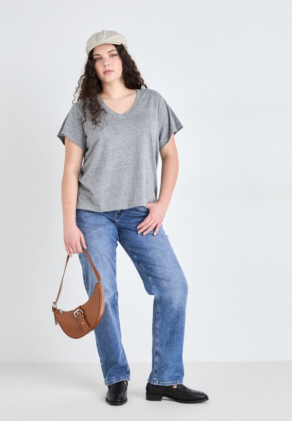 BOXY V NECK TEE - Basic T-shirt - triblend header gray2