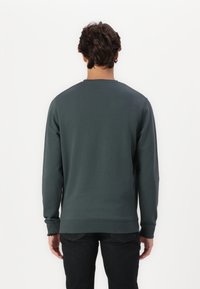 Felpa verde scuro con colletto a girocollo, maniche lunghe e polsini e orlo a coste. Tessuto morbido, design semplice senza motivi.