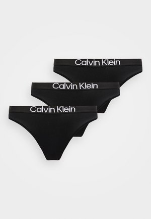 Slip in cotone nero in confezione da tre, caratterizzati da una fascia elastica spessa con il logo bianco "Calvin Klein". Texture liscia, design a vita bassa.