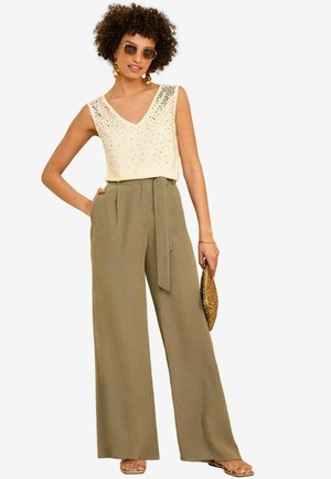 SCATTERED SEQUIN V NECK - REGULAR FIT - Felső - ivory white