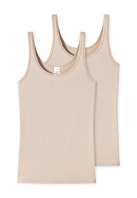 Beige Tops aus Baumwolle im Zweierpack, mit geripptem Design, Rundhalsausschnitt und breiten Trägern für Komfort und Tragekomfort.