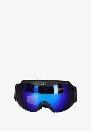 Gogle narciarskie z błyszczącą czarną ramą, dużą niebieską lustrowaną soczewką i wyściełaniem z czarnej pianki. Regulowany pasek dla pewnego dopasowania.