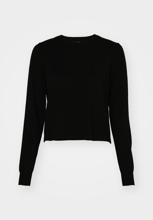 Μαύρος κοντός σκούφος με μακριά μανίκια, υφή ραβδώσεων και στρογγυλή λαιμόκοψη. Το τελείωμα είναι ελαφρώς άνισο, ενισχύοντας την σύγχρονη εμφάνιση του.