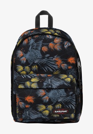 Musta kangasreppu, jossa on värikkäitä lintuihin ja kasveihin liittyviä kuvioita. Repsussa on etutasku vetoketjulla ja logopläsi. Kaksi tukevaa yläkahvaa.