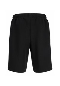 Șorturi atletice negre, realizate dintr-un material moale, având un elastic în talie și un design simplu, fără buzunare sau embellishments.