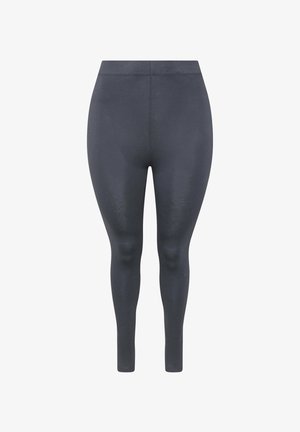 Dunkelgraue Leggings mit hohem Bund, glattem, figurbetontem Sitz und sichtbaren Nahtdetails auf weißem Hintergrund.