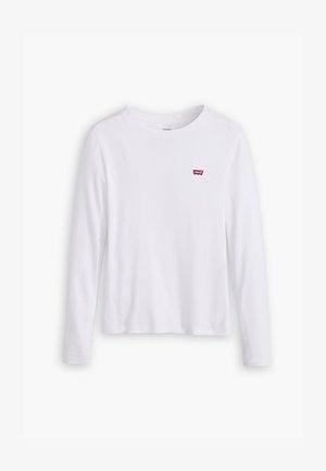 Camisa blanca de manga larga hecha de suave algodón. Presenta un pequeñoLogo rojo de Levi's en el lado izquierdo del pecho. Diseño clásico de cuello redondo.