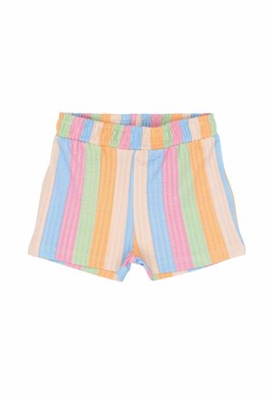 Pantalones cortos de rayas en colores pastel azul, rosa, verde y naranja. Fabricados con tela ligera, cuentan con una cintura elástica y un ajuste relajado.