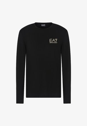 T-shirt a maniche lunghe nera in cotone, con un piccolo logo dorato nell'area del petto sinistro. Collo rotondo; texture liscia.