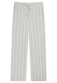 Leichte, gestreifte Hose in Beige und Hellblau. Mit einem verstellbaren Gummizug an der Taille, zwei Seitentaschen und einem lockeren Schnitt. Aus weichem Material gefertigt.