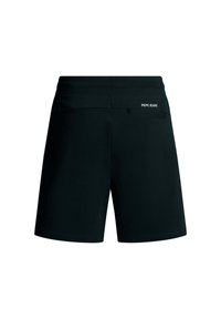 Juoda šortai, pagaminti iš lygaus audinio, su užpakaline kišenę ir siūlėmis. Prekės ženklas "PEPE JEANS" baltu tekstu ant liemenuko.