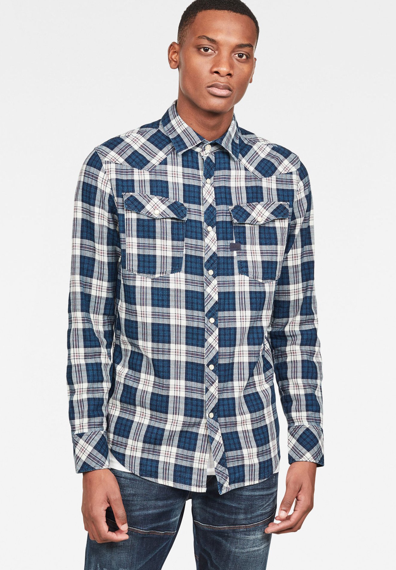 G-Star 3301 SLIM - Shirt - indigo/red 