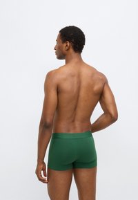 Πράσινα βαμβακερά μποξεράκια με ομαλή υφή και ελαστική ζώνη μέσης, από πίσω όψη, με εφαρμοστά σχέδια και χωρίς ορατά μοτίβα.