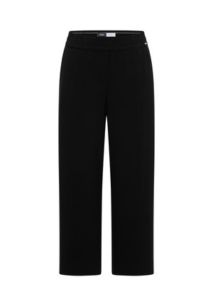Pantalon noir à jambes larges avec taille élastique, coupe droite, sans poches visibles ni ornements, présenté sur fond blanc.