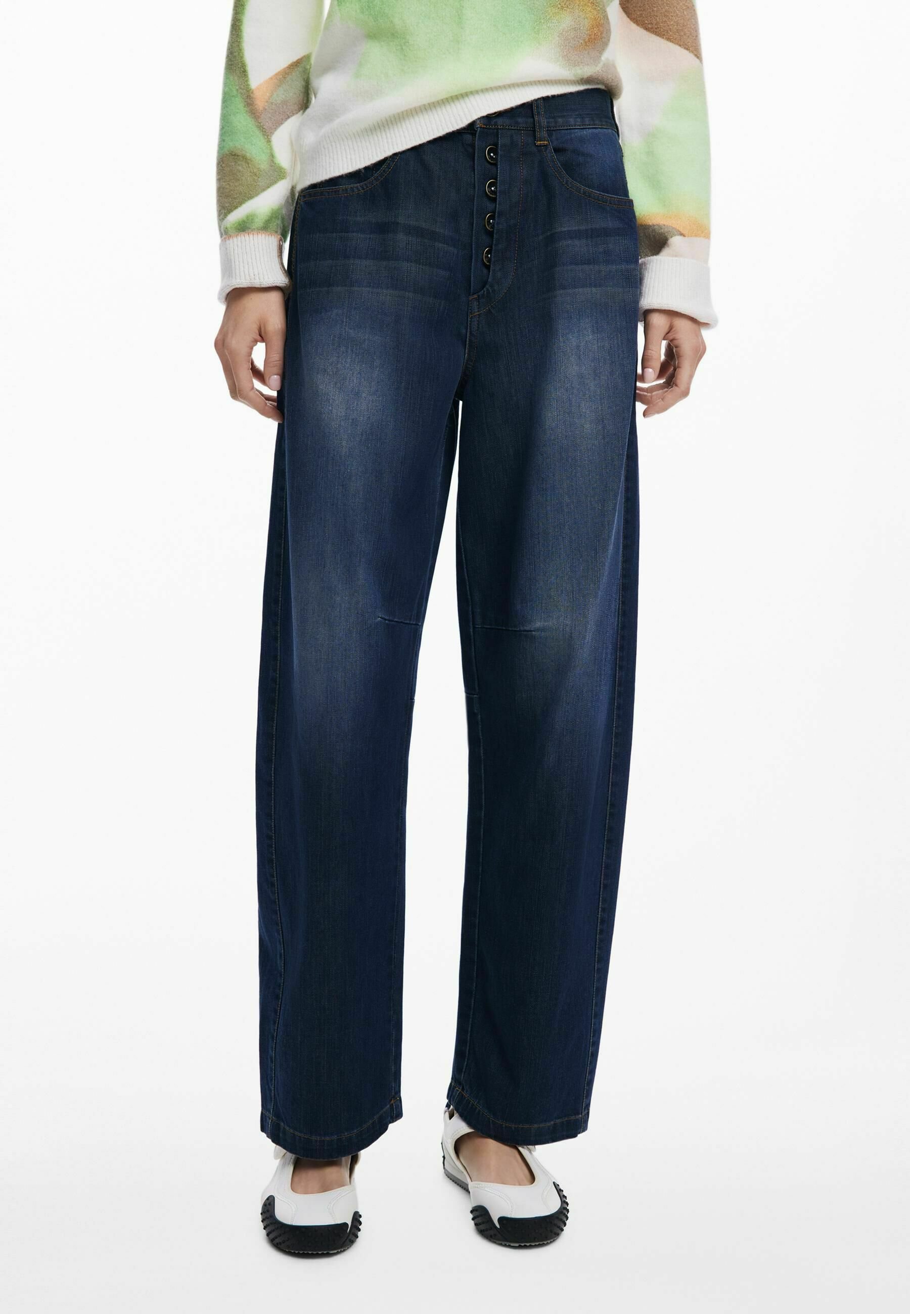 Desigual Denver Jeans A Vita Alta Gamba Larga – Modello 24SWDD12, Cotone Elasticizzato Con Effetto Lavato, Lunghezza Alla Caviglia