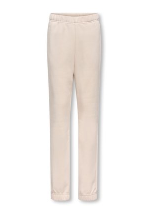 Pantalons de jogging en polaire couleur crème avec taille et poignets élastiques, présentés sur un fond blanc.