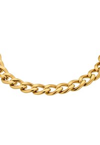 Collana in oro con segmenti ovali collegati, caratterizzata da una superficie liscia e lucida e da un colore giallo oro uniforme.