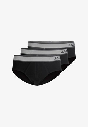 Czarne bokserki w komplecie trzech sztuk, z szarym elastycznym pasem z nazwą marki, gładką tkaniną i klasycznym krojem.