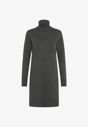 Tamsiai pilkas golfas su ilgomis rankovėmis, įrengtas tekstūros ir priglundančiais rankogaliais. Krenta iki vidurio šlaunies su tiesiu kirpimu.