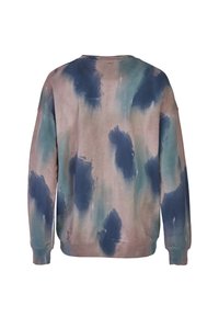 Felpa crewneck tie-dye in tonalità di rosa, verde e blu; presenta maniche lunghe e una vestibilità rilassata con tessuto testurizzato.