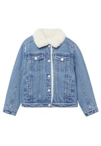 Ljust blå denimjacka med krage i konstpäls, framknäppning med knappar, två bröstfickor och sidofickor. Klassisk design med mjuk känsla.