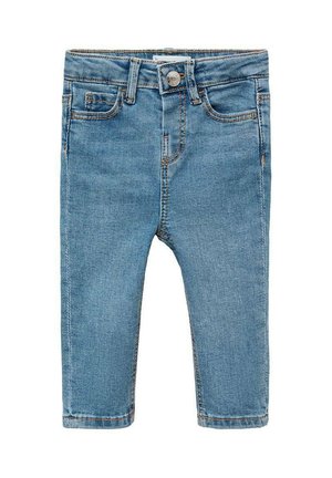 Ljusblå denimjeans med slim fit, med en framknappstängning, två framfickor och en diskret sömdekoration längs sömmarna.