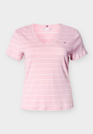 Tommy Hilfiger Curve, CURVE FLAG EMBROIDERY V-NECK SLIM T-SHIRT - T-Shirt basic - bonita pink/ecru