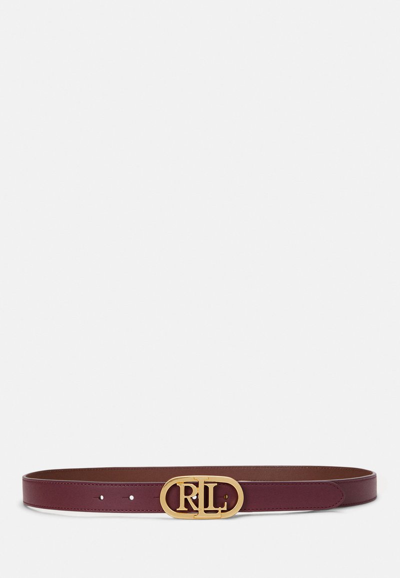 Lauren Ralph Lauren OVAL LOGO REVERSIBLE LEATHER SKINNY BELT - Josta - pinot noir/dark mahogany