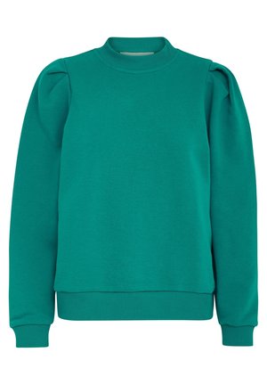 Turfärgad sweatshirt med rund halsringning, långa ärmar och rynkade axeldetaljer. Tillverkad av mjukt tyg, har ribbade ärmslut och nederkant.