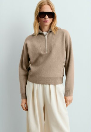 OYSHO, HALF-ZIP PIPING JUMPER - Pullover - light mink