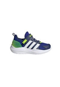 Blue athletic shoes with white stripes, green accents, and a textured back. Featuring a supportive sole labeled "CLOUDFOAM."