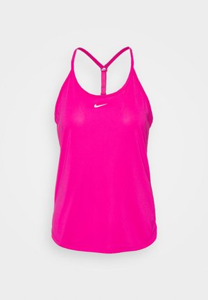 Débardeur sportif femme Nike rose vif avec fines bretelles et dos nageur, logo Nike swoosh blanc au centre devant.