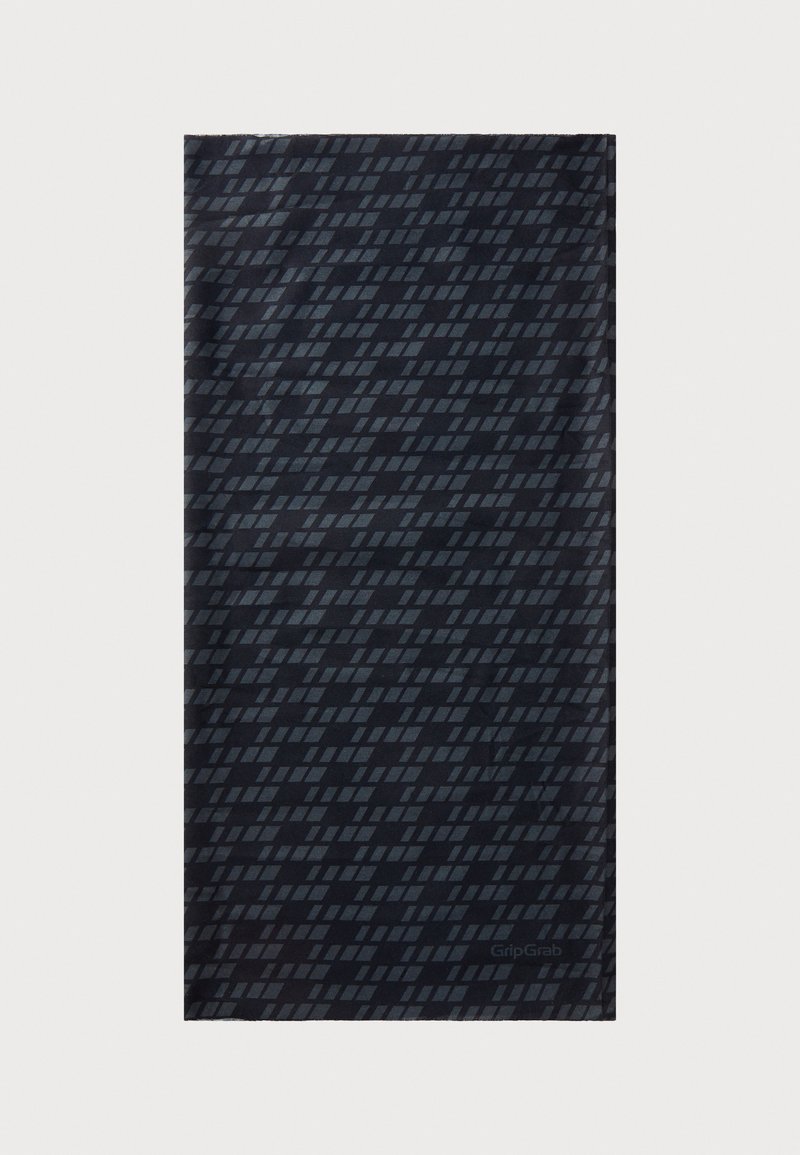 Schwarzer Stoff mit einem geometrischen Diamantmuster, glatte Textur, leicht, mit dem geprägten GripGrab-Logo in der unteren Ecke.