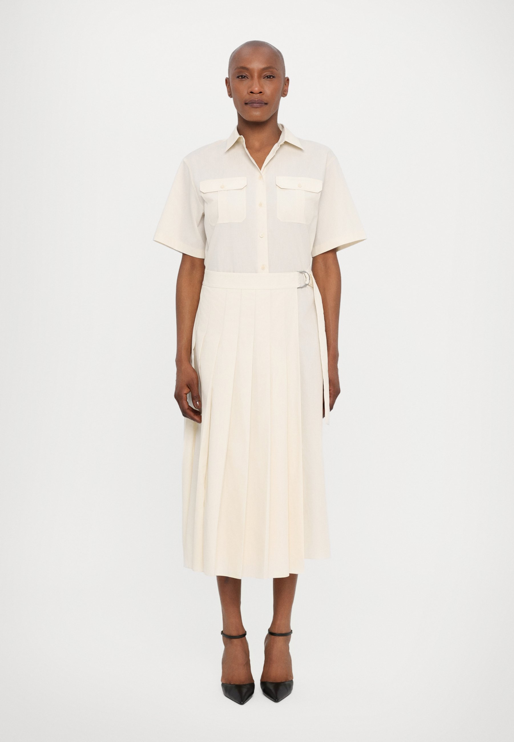 theory white shirt dress White Cotton Belted Shirt Dress
