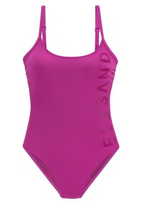 Fuchsia one-piece swimsuit with adjustable straps, smooth texture, and side branding featuring the word "ELBSAND" in a vertical layout.