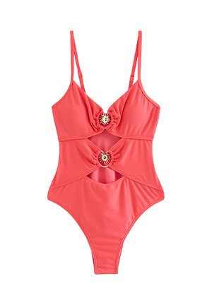 New Look, CORAL TUMMY CONTROL SUNBURST RING CUTOUT SWIMSUIT - Badeanzug - coral