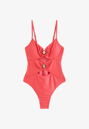 New Look, CORAL TUMMY CONTROL SUNBURST RING CUTOUT SWIMSUIT - Badpak - coral
